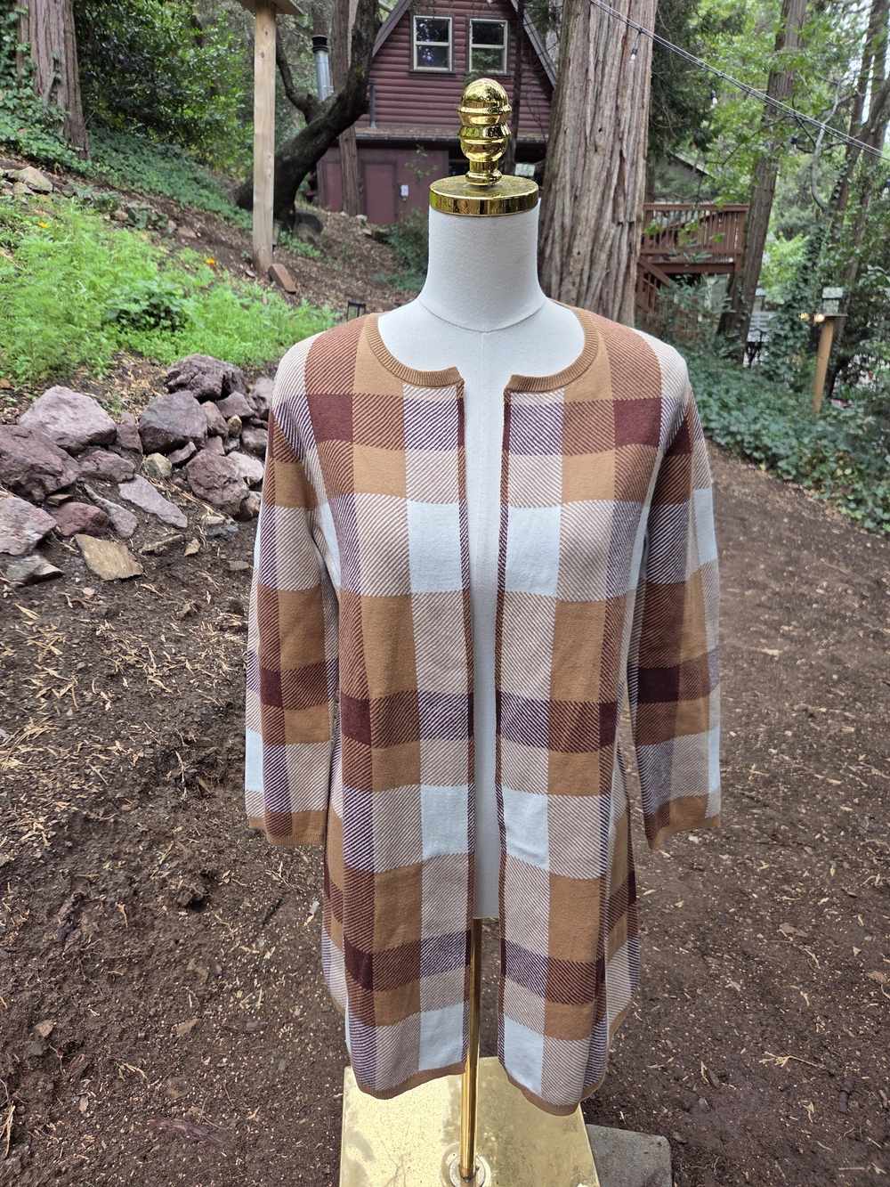 LOFT Women’s Open-Front Plaid Fall Autumn Cardigan Sweater Size Small